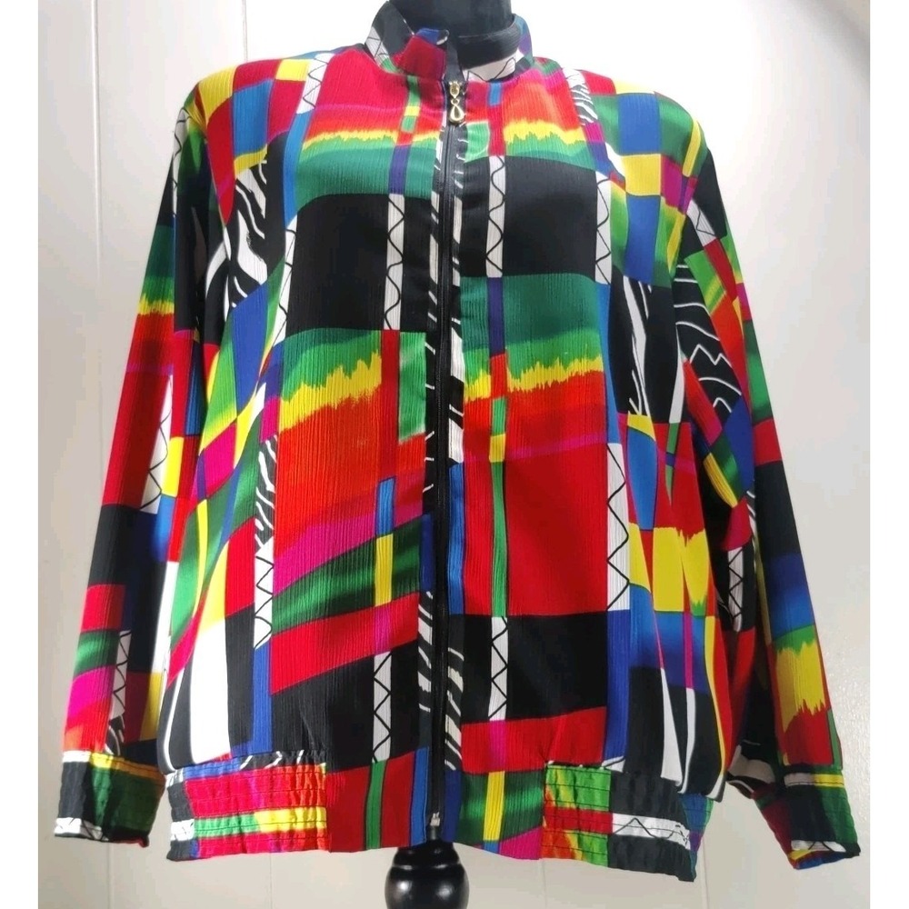 Vintage Retro Colorful Geometric Jacket Plus Size‎ 2X Funky Abstract Art...